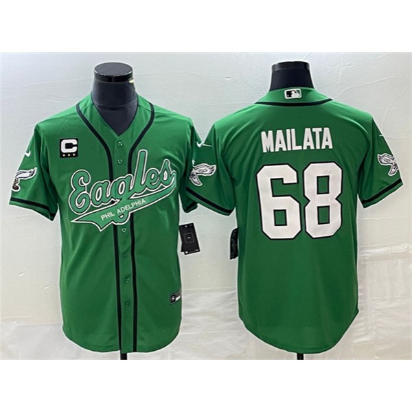 Philadelphia Eagles #68 Jordan Mailata Green With C Patch Cool Base Stitched Jersey