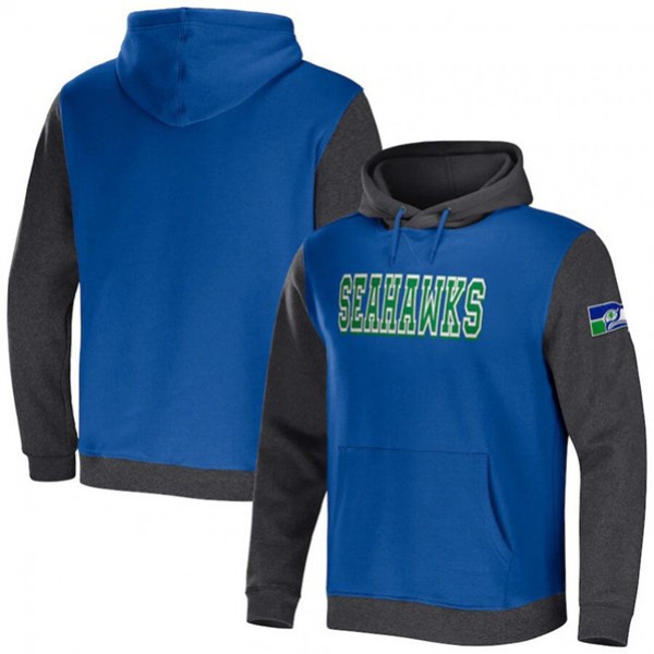 Seattle Seahawks X Darius Rucker Collection Royal Charcoal Colorblock Pullover Hoodie