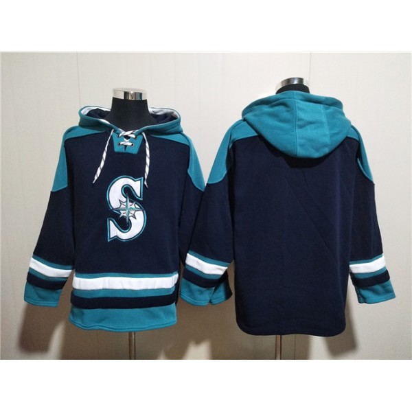 Seattle Mariners Blank Navy Lace-Up Pullover Hoodie