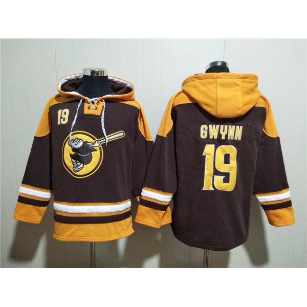 San Diego Padres #19 Tony Gwynn Brown Gold Ageless Must-Have Lace-Up Pullover Hoodie