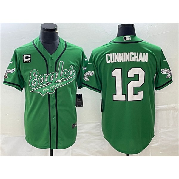 Philadelphia Eagles #12 Randall Cunningham Green With C Patch Cool Base Stitched Jersey