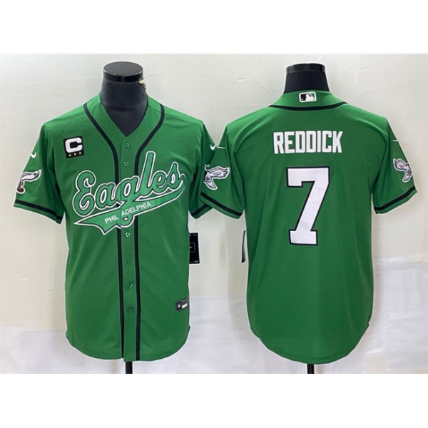 Philadelphia Eagles #7 Haason Reddick Green With C Patch Cool Base Stitched Jersey