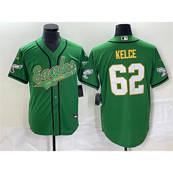 Philadelphia Eagles #62 Jason Kelce Green Gold Cool Base Stitched Jersey