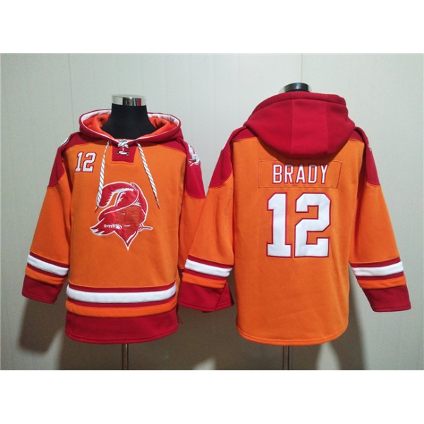 Tampa Bay Buccaneers #12 Tom Brady Orange Red Ageless Must-Have Lace-Up Pullover Hoodie