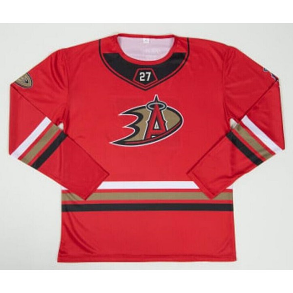 Anaheim Ducks X Los Angeles Angels #27 Mike Trout Red Stitched Jersey