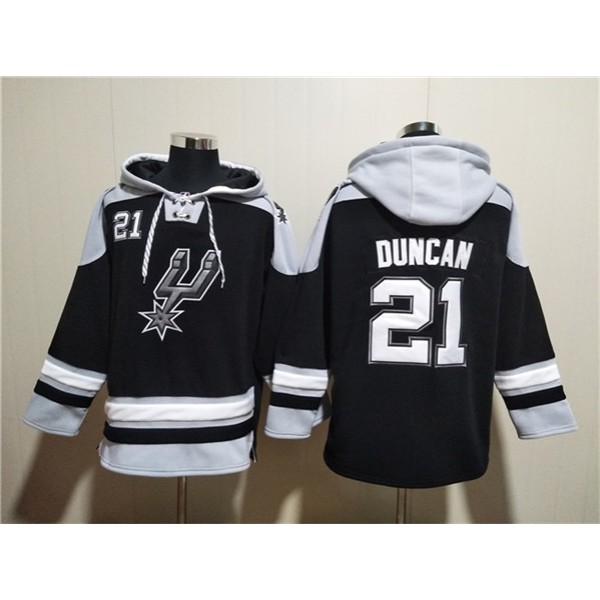 San Antonio Spurs #21 Tim Duncan Black Ageless Must-Have Lace-Up Pullover Hoodie