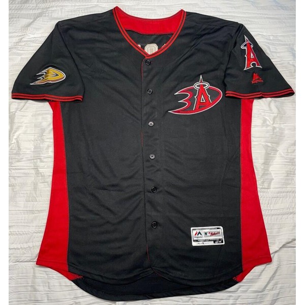 Los Angeles Angels X Anaheim Ducks #27 Mike Trout Black Flex Base Stitched Jersey