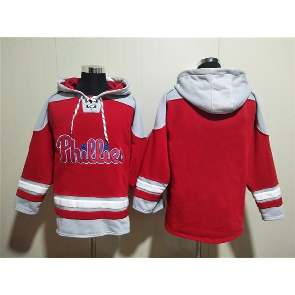 Philadelphia Phillies Blank Red Ageless Must-Have Lace-Up Pullover Hoodie