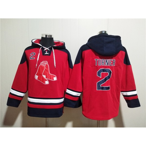 Boston Red Sox #2 Justin Turner Red Ageless Must-Have Lace-Up Pullover Hoodie