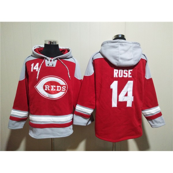 Cincinnati Reds #14 Pete Rose Red Ageless Must-Have Lace-Up Pullover Hoodie