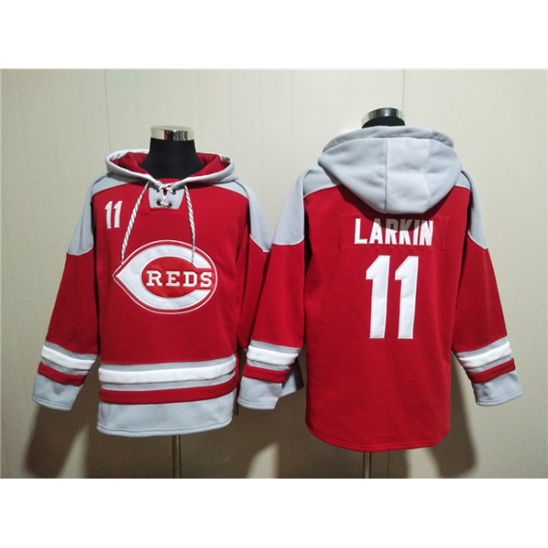 Cincinnati Reds #11 Barry Larkin Red Ageless Must-Have Lace-Up Pullover Hoodie