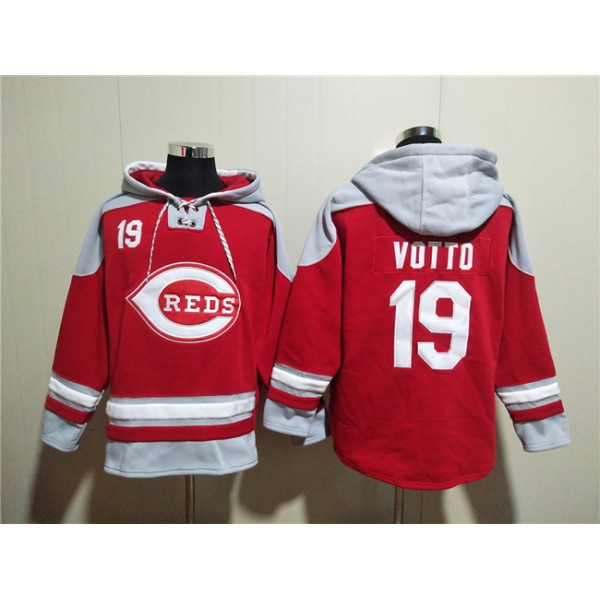 Cincinnati Reds #19 Joey Votto Red Ageless Must-Have Lace-Up Pullover Hoodie