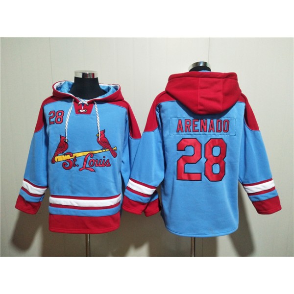 St.Louis Cardinals #28 Nolan Arenado Blue Ageless Must-Have Lace-Up Pullover Hoodie