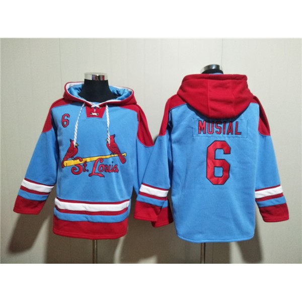 St.Louis Cardinals #6 Stan Musial Blue Ageless Must-Have Lace-Up Pullover Hoodie