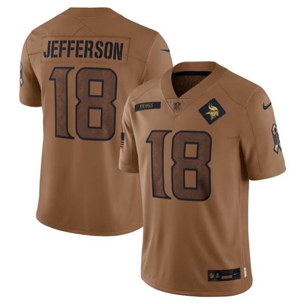 Minnesota Vikings #18 Justin Jefferson 2023 Brown Salute To Service Limited Stitched Jersey