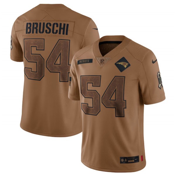 New England Patriots #54 Tedy Bruschi 2023 Brown Salute To Service Limited Stitched Jersey