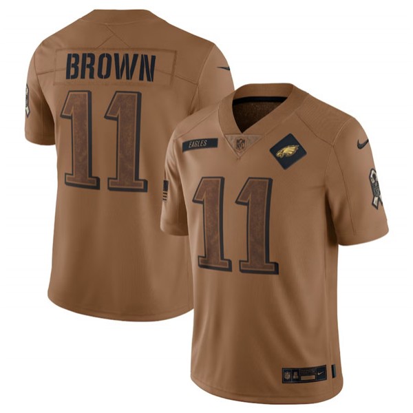 Philadelphia Eagles #11 A. J. Brown 2023 Brown Salute To Service Limited Stitched Jersey