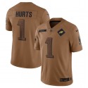 Philadelphia Eagles #1 Jalen Hurts 2023 Brown Salute To Service Limited Stitched Jersey