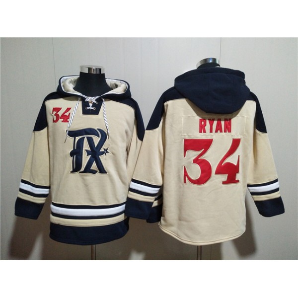 Texas Rangers #34 Nolan Ryan Cream Ageless Must-Have Lace-Up Pullover Hoodie