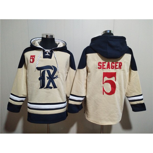 Texas Rangers #5 Corey Seager Cream Ageless Must-Have Lace-Up Pullover Hoodie