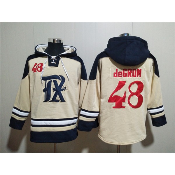 Texas Rangers #48 Jacob DeGrom Cream Ageless Must-Have Lace-Up Pullover Hoodie