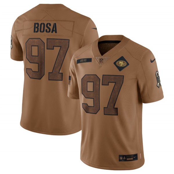 San Francisco 49ers #97 Nick Bosa 2023 Brown Salute To Service Limited Stitched Jersey