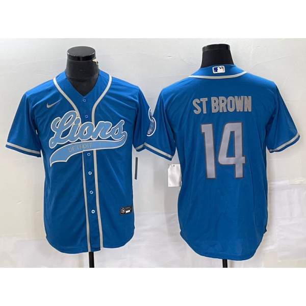 Detroit Lions #14 Amon-Ra St. Brown Blue Cool Base Stitched Jersey