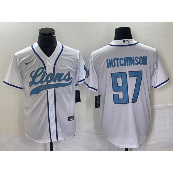 Detroit Lions #97 Aidan Hutchinson White Cool Base Stitched Jersey