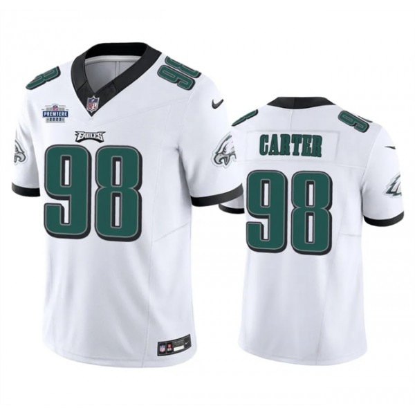 Philadelphia Eagles #98 Jalen Carter White 2023 F.U.S.E. Prem1ere Patch Vapor Untouchable Stitched Jersey