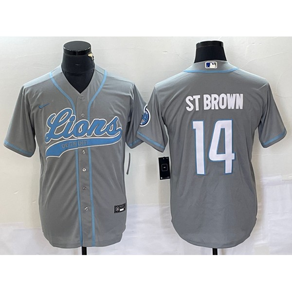 Detroit Lions #14 Amon-Ra St. Brown Gray Cool Base Stitched Jersey