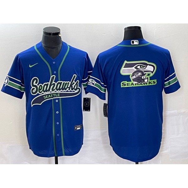 Seattle Seahawks Royal Throwback Team Big Logo Cool Base Stitched Jersey