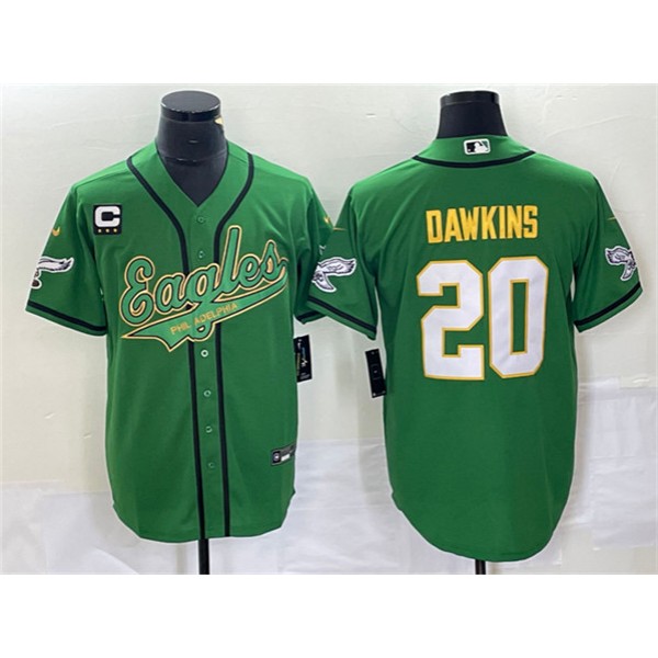 Philadelphia Eagles #20 Brian Dawkins Green Gold With C Patch Cool Base Stitched Jersey