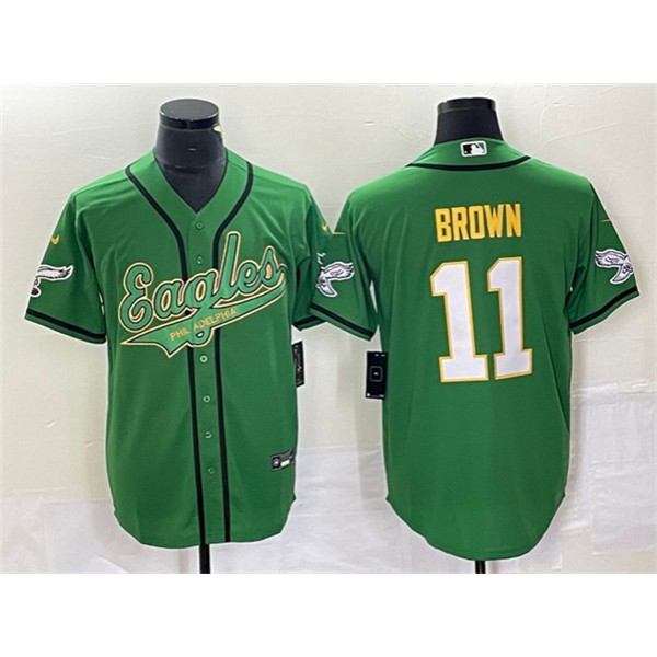 Philadelphia Eagles #11 A. J. Brown Green Gold Cool Base Stitched Jersey