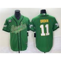 Philadelphia Eagles #11 A. J. Brown Green Gold With C Patch Cool Base Stitched Jersey