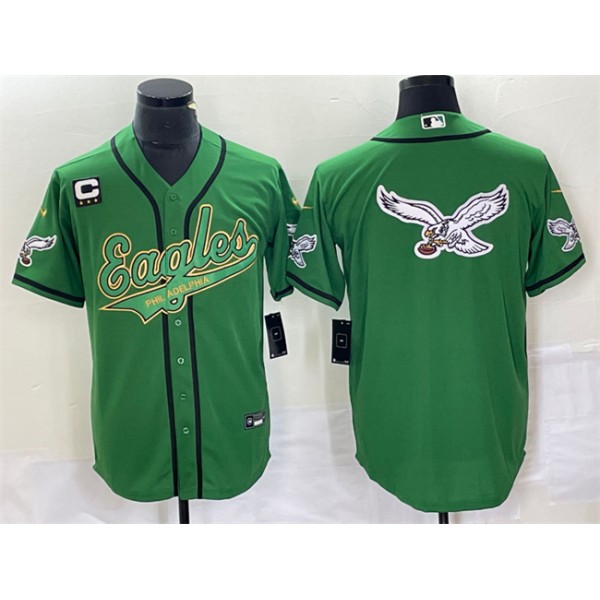 Philadelphia Eagles Green Gold Team Big Logo With C Patch Cool Base Stitched Jersey
