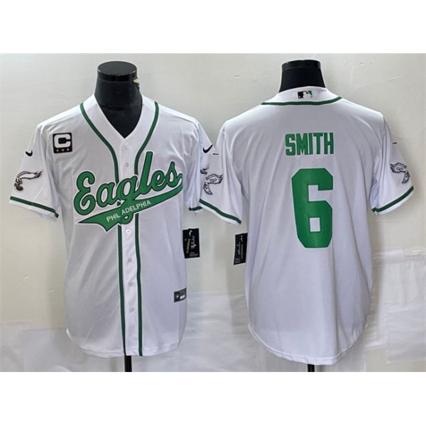 Philadelphia Eagles #6 DeVonta Smith White With C Patch Cool Base Stitched Jersey