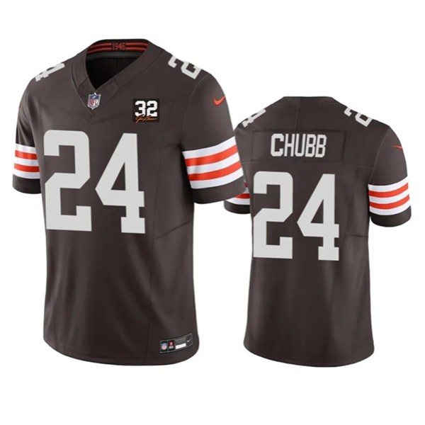 Cleveland Browns #24 Nick Chubb Brown 2023 F.U.S.E. With Jim Brown Memorial Patch Vapor Untouchable Limited Stitched Jersey