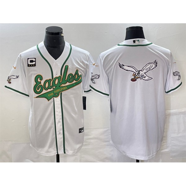 Philadelphia Eagles White Gold Team Big Logo With C Patch Cool Base Stitched Jersey