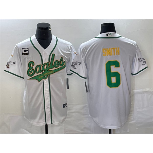 Philadelphia Eagles #6 DeVonta Smith White Gold With C Patch Cool Base Stitched Jersey