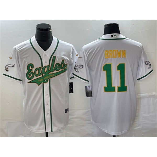 Philadelphia Eagles #11 A. J. Brown White Gold Cool Base Stitched Jersey