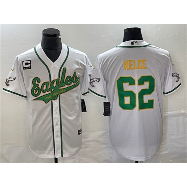 Philadelphia Eagles #62 Jason Kelce White Gold With C Patch Cool Base Stitched Jersey