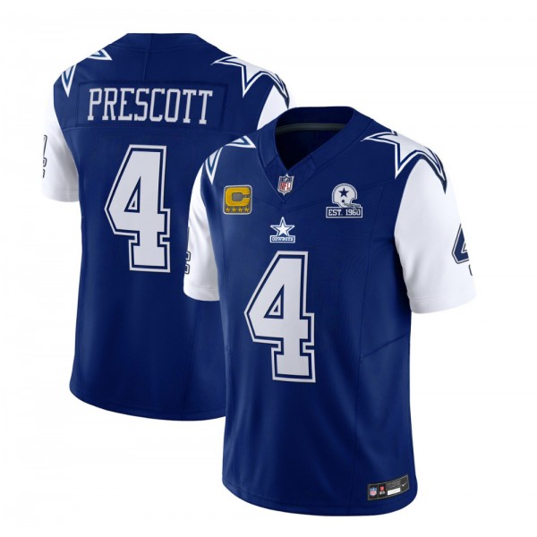 Dallas Cowboys #4 Dak Prescott 2023 F.U.S.E. Navy With Established In 1960 Patch And 4-Star C Patch Stitched Jersey