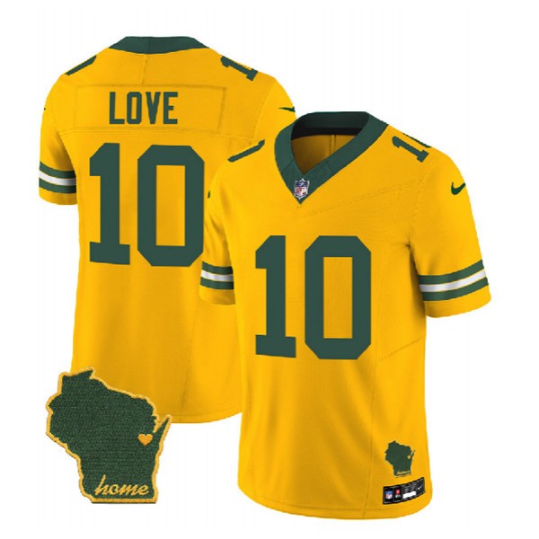 Green Bay Packers #10 Jordan Love Gold 2023 F.U.S.E. Home Patch Vapor Untouchable Limited Stitched Jersey