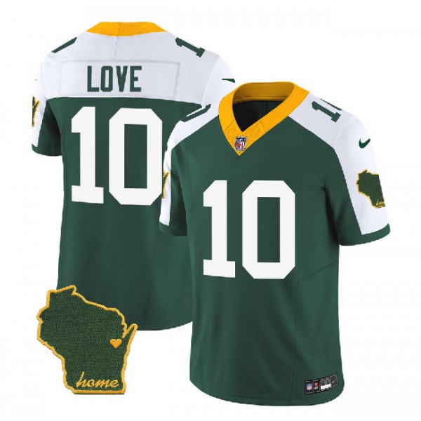 Green Bay Packers #10 Jordan Love Green White 2023 F.U.S.E. Home Patch Vapor Untouchable Limited Stitched Jersey