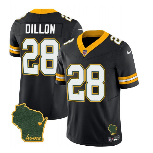 Green Bay Packers #28 A.J. Dillon Black 2023 F.U.S.E. Home Patch Vapor Untouchable Limited Stitched Jersey
