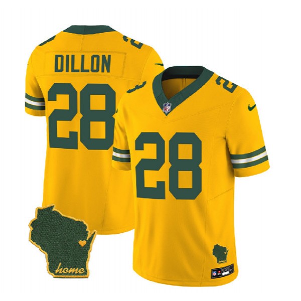 Green Bay Packers #28 A.J. Dillon Gold 2023 F.U.S.E. Home Patch Vapor Untouchable Limited Stitched Jersey
