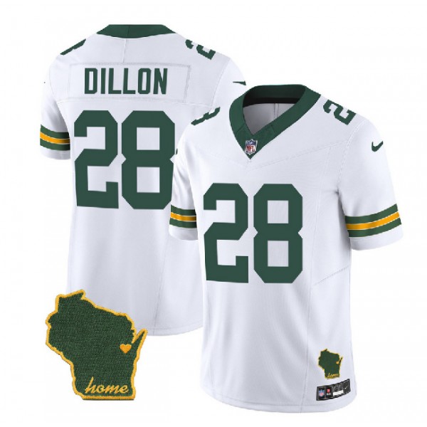 Green Bay Packers #28 A.J. Dillon White Home Patch 2023 F.U.S.E. Vapor Untouchable Limited Stitched Jersey