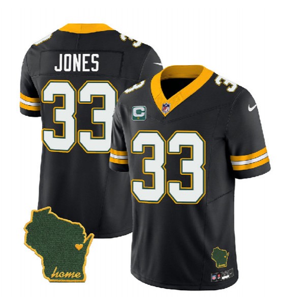 Green Bay Packers #33 Aaron Jones Black 2023 F.U.S.E. Home Patch And 1-Star C Patch Vapor Untouchable Limited Stitched Jersey