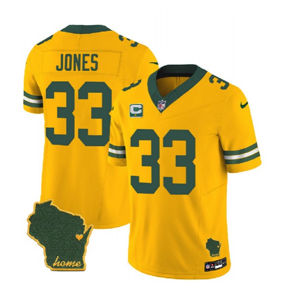Green Bay Packers #33 Aaron Jones Gold 2023 F.U.S.E. Home Patch And 1-Star C Patch Vapor Untouchable Limited Stitched Jersey