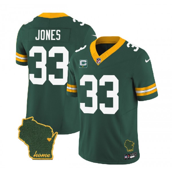 Green Bay Packers #33 Aaron Jones Green 2023 F.U.S.E. Home Patch And 1-Star C Patch Vapor Untouchable Limited Stitched Jersey